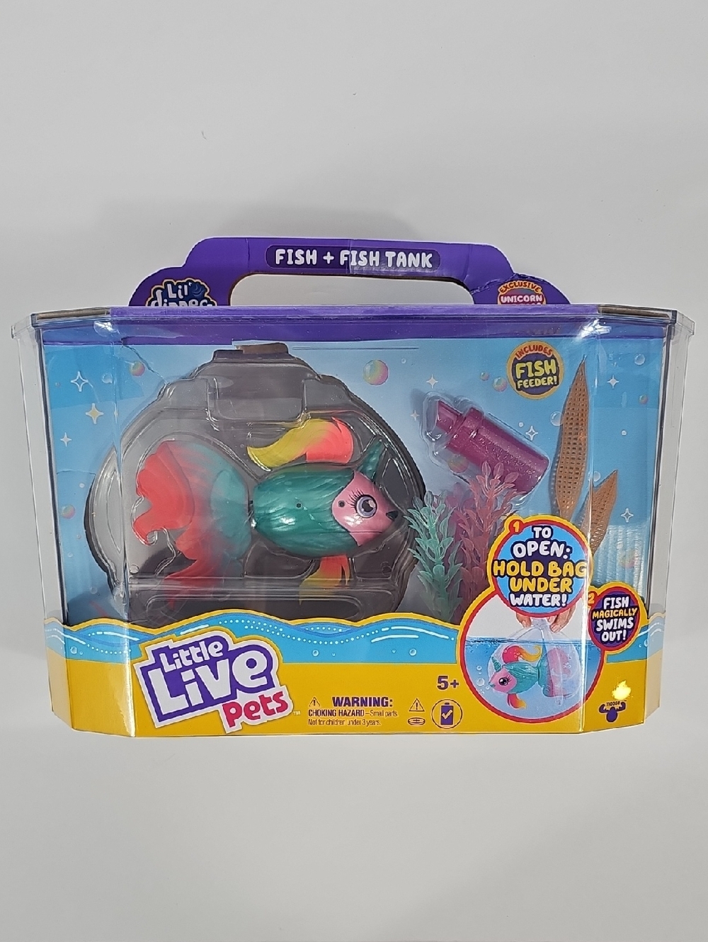 NIB Little Live Pets Lil’ Dippers Fish + Fish Tank Playset Exclusive Unicorn Sea